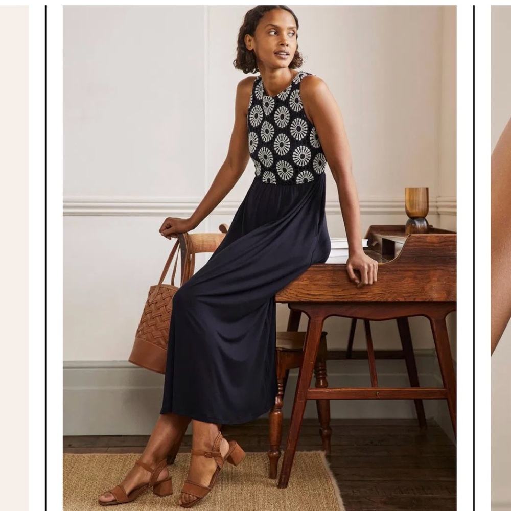 Boden navy blue crochet bodice sleeveless midi dress